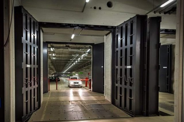 Blast doors in an underground shelter